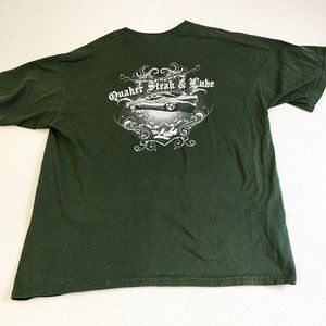Quaker Steak Lube Shirt Mens XL Green Short Sleeve Muscle Car Cotton Pre-Shrunk